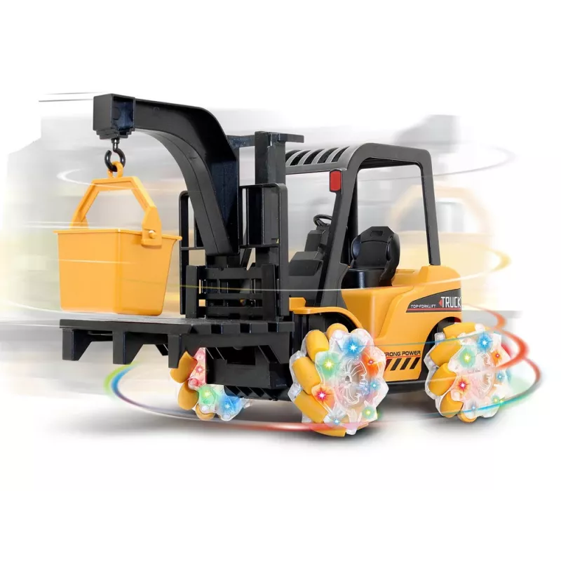 LEAN TOYS Wózek widłowy zdalnie sterowany z obrotem 360° i świecącymi kołami
