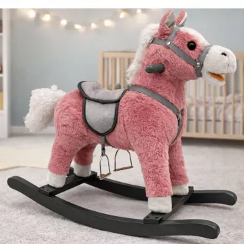 LEAN TOYS Rocking Horse Saddle Feet Rocker Sounds Pink 74 cm