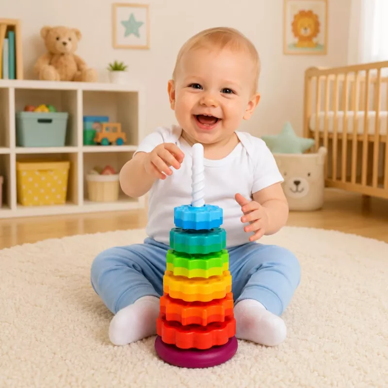 LEAN TOYS Rotating Pyramid Tower Sorter Rainbow Puzzle 36cm 6 Pieces