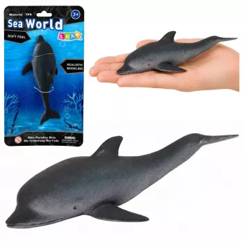LEAN TOYS Gumowa figurka delfina morskiego, miękka, realistyczna, TPR, ciemnoszara, 17,5 cm