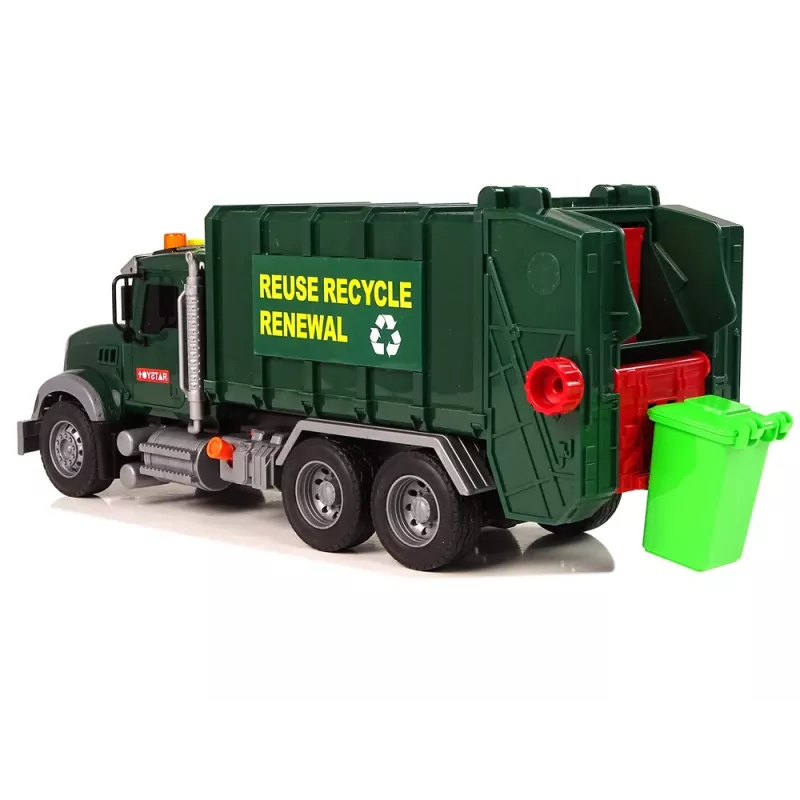 LEAN TOYS Śmieciarka z Koszami Ciemnozielona z Dźwiękami i Światłami