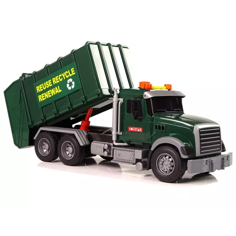 LEAN TOYS Śmieciarka z Koszami Ciemnozielona z Dźwiękami i Światłami