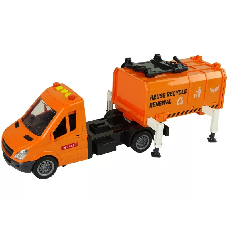 LEAN TOYS Śmieciarka z Napędem Ciernym i Efektami Dźwiękowymi Pomarańczowa