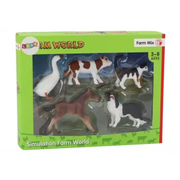 LEAN TOYS Zestaw figurek zwierząt wiejskich 5 sztuk Koń Krowa Kot Gęś Pies