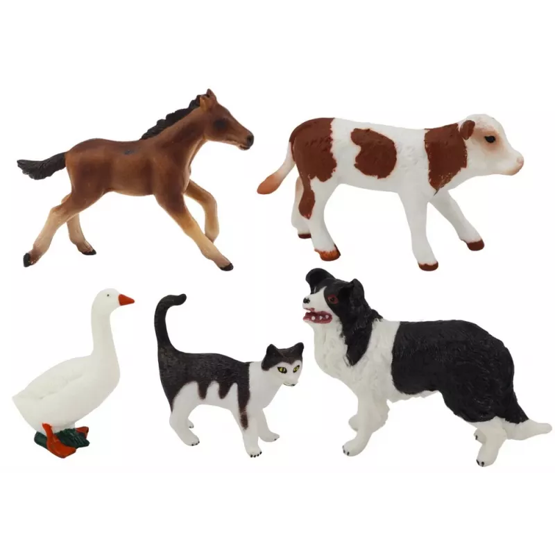 LEAN TOYS Zestaw figurek zwierząt wiejskich 5 sztuk Koń Krowa Kot Gęś Pies