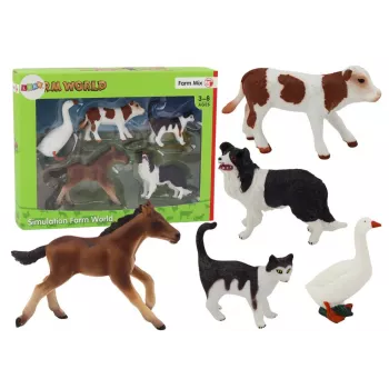 LEAN TOYS Zestaw figurek zwierząt wiejskich 5 sztuk Koń Krowa Kot Gęś Pies