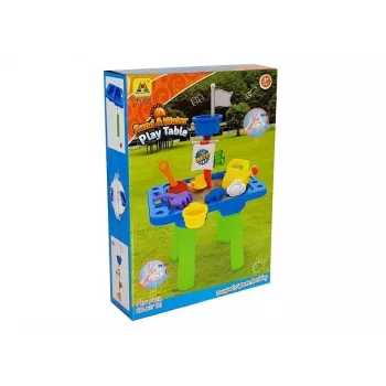 LEAN TOYS Stół do piaskownicy z foremkami, łopatką, grabkami i chmurką - wielokolorowy
