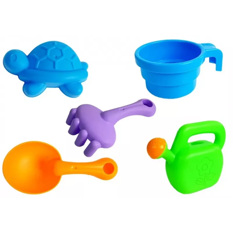 LEAN TOYS Stół do piaskownicy z foremkami, łopatką, grabkami i chmurką - wielokolorowy