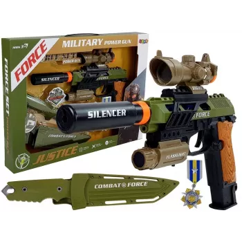 LEAN TOYS Zestaw Militarny Pistolet Karabin Nóż Medal Celownik