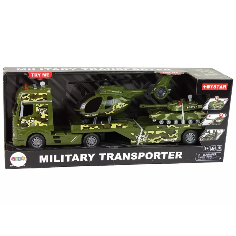 LEAN TOYS Zestaw wojskowy czołg, helikopter z napędem tarcia, ciężarówka