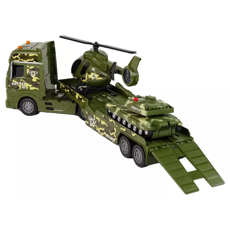 LEAN TOYS Zestaw wojskowy czołg, helikopter z napędem tarcia, ciężarówka
