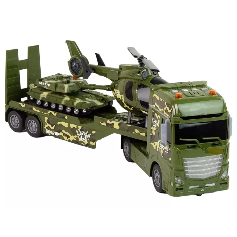 LEAN TOYS Zestaw wojskowy czołg, helikopter z napędem tarcia, ciężarówka
