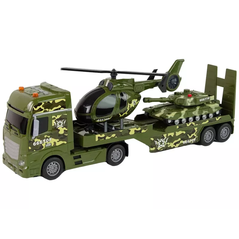 LEAN TOYS Zestaw wojskowy czołg, helikopter z napędem tarcia, ciężarówka