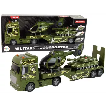 LEAN TOYS Zestaw wojskowy czołg, helikopter z napędem tarcia, ciężarówka