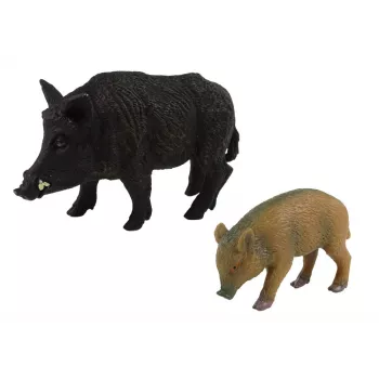 LEAN TOYS Zestaw 2 figurek dzika z młodym, seria Leśne Zwierzęta