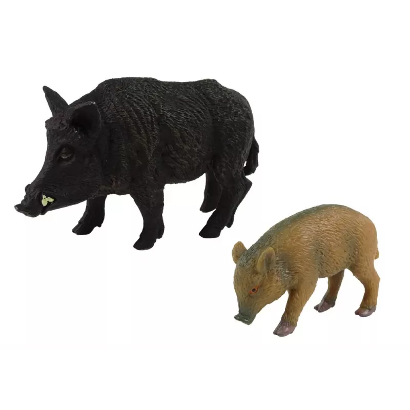 LEAN TOYS Zestaw 2 figurek dzika z młodym, seria Leśne Zwierzęta