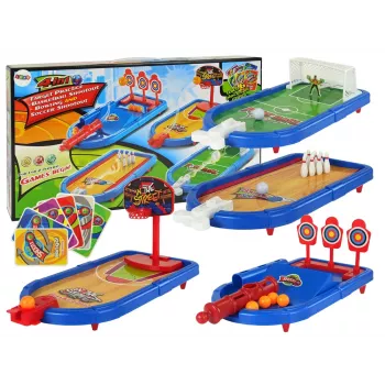 LEAN TOYS Zestaw 4-w-1 Gier Zręcznościowych Koszykówka Piłka Nożna Tarcza Kręgle Dart