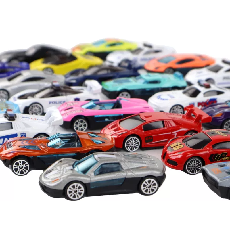 LEAN TOYS Zestaw aluminiowych samochodzików sprężynowych w pudełku 30 sztuk policyjne i sportowe