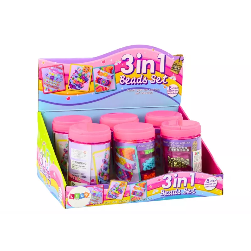 LEAN TOYS Zestaw koralików w słoiku do tworzenia biżuterii 3w1