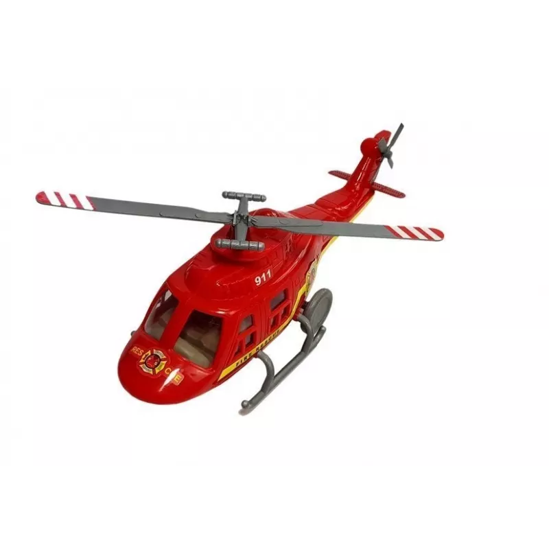 LEAN TOYS Zestaw pojazdów straży pożarnej: wóz strażacki, helikopter, motocykl z dźwiękiem i światłem