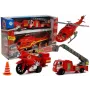 LEAN TOYS Zestaw pojazdów straży pożarnej: wóz strażacki, helikopter, motocykl z dźwiękiem i światłem