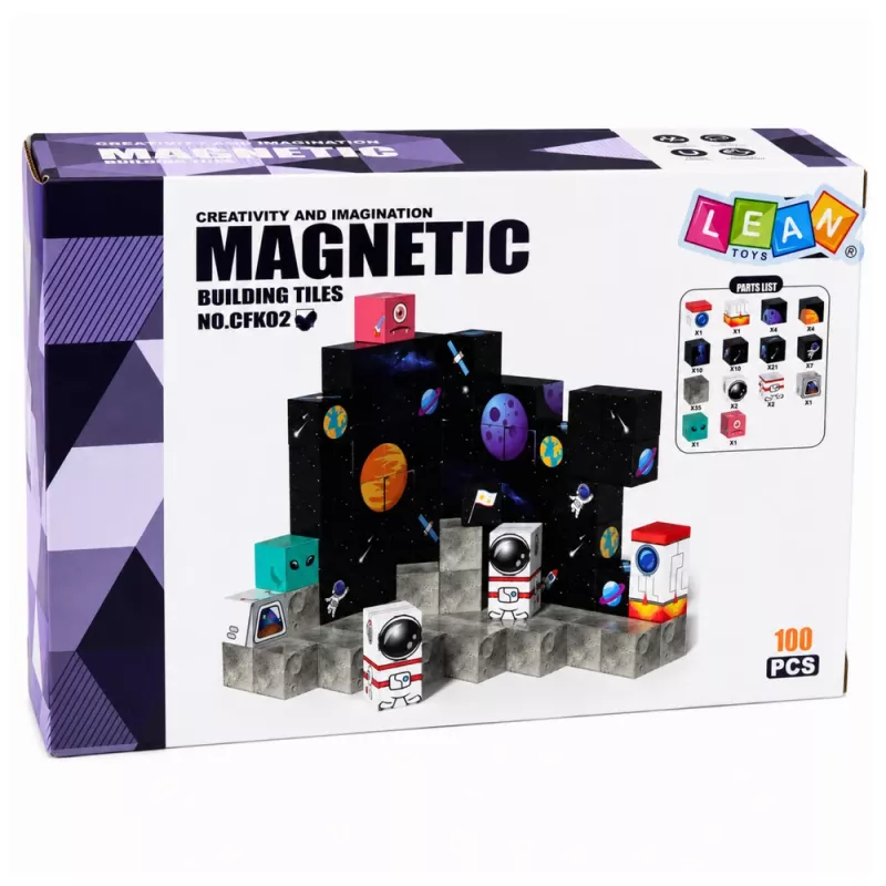 LEAN TOYS Zestaw magnetycznych klocków Kostki Piksele 3D Przestrzeń 100 szt.