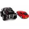 LEAN TOYS Zestaw pojazdów Czarny monster truck Biała przyczepa kempingowa 58 cm