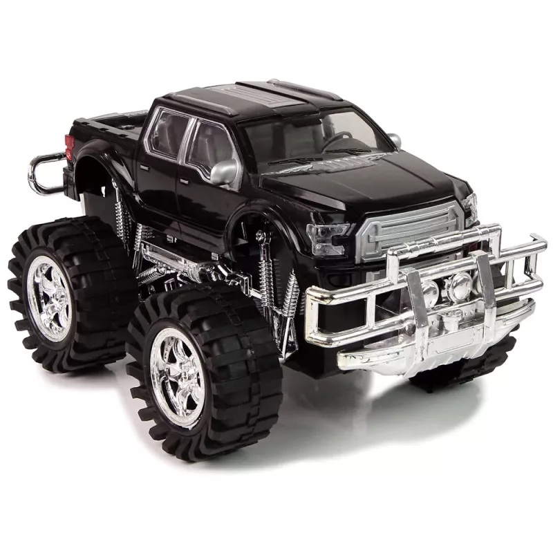 LEAN TOYS Zestaw pojazdów Czarny monster truck Biała przyczepa kempingowa 58 cm