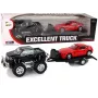LEAN TOYS Zestaw pojazdów Czarny monster truck Biała przyczepa kempingowa 58 cm