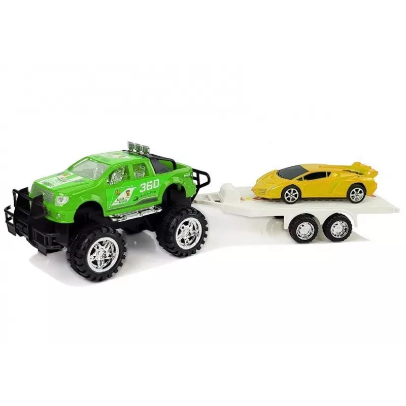 LEAN TOYS Zestaw pojazdów żółte sportowe zielone terenowe z napędem ciernym