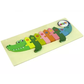 LEAN TOYS Zestaw drewnianych puzzli Krokodyl Liczby