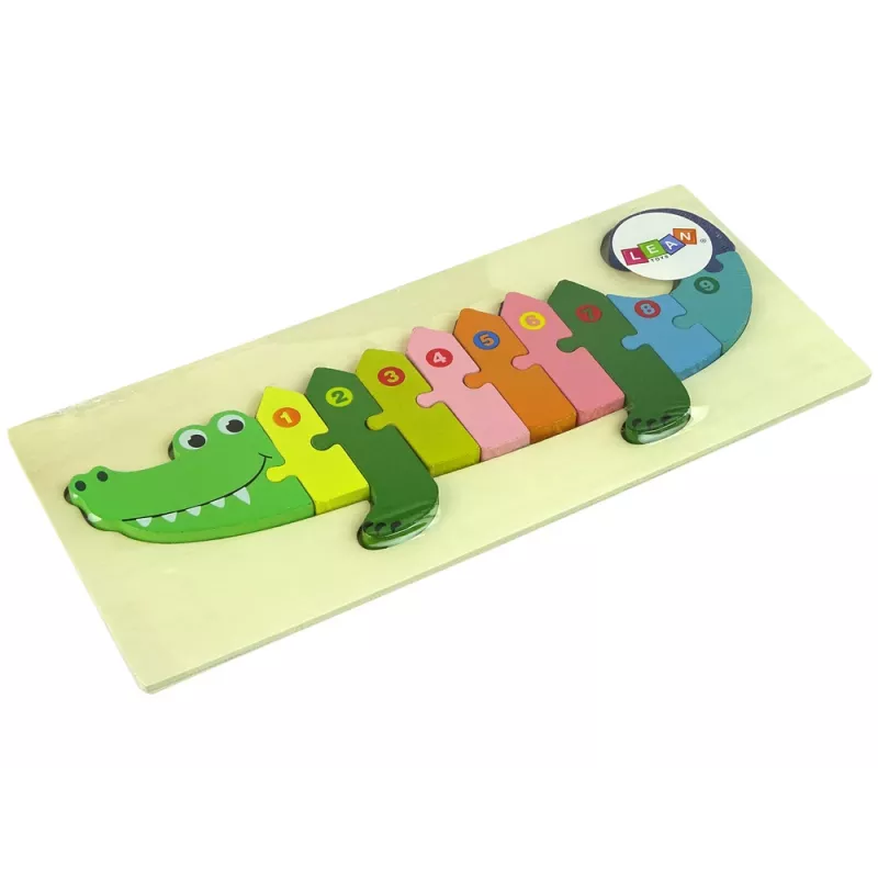 LEAN TOYS Zestaw drewnianych puzzli Krokodyl Liczby