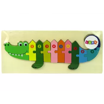 LEAN TOYS Zestaw drewnianych puzzli Krokodyl Liczby