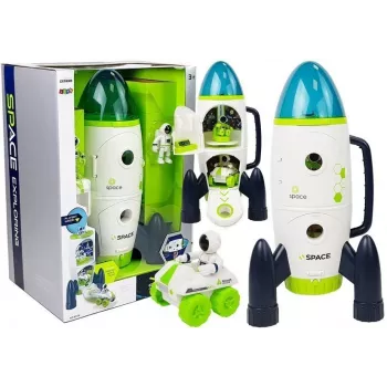 LEAN TOYS Space Rocket Astronom Cosmos Light & Sound – Zasilana bateryjnie elektroniczna rakieta-zabawka z figurką astronauty (3x AA)