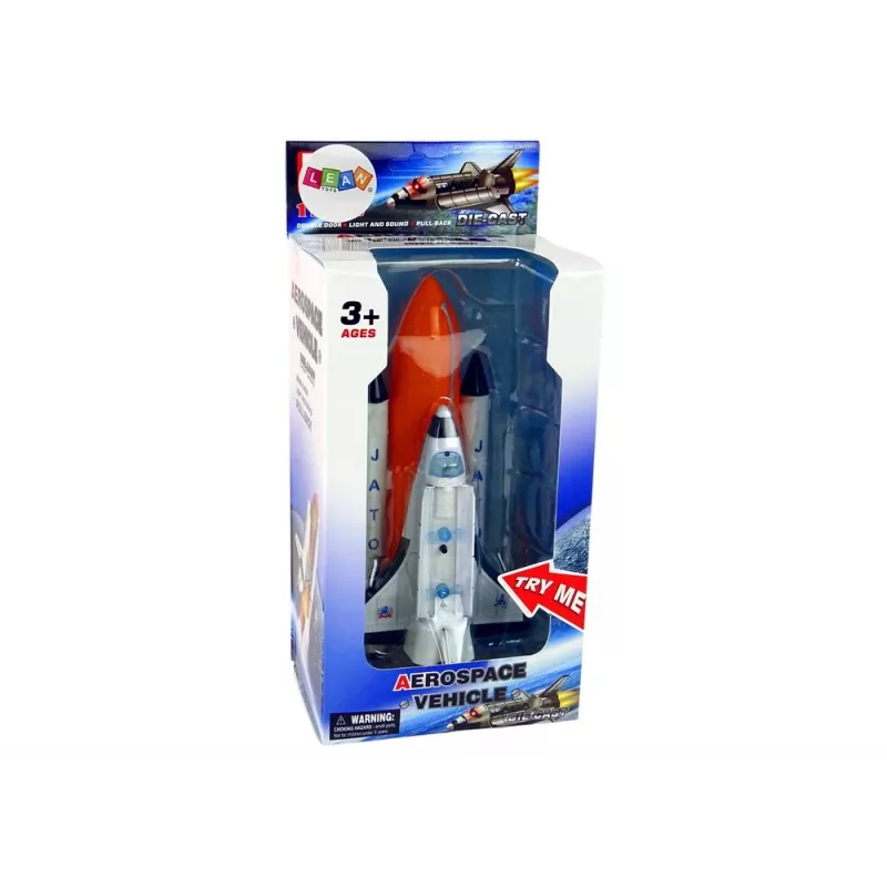 LEAN TOYS Rakieta kosmiczna z metalowym statkiem kosmicznym - napęd pull-back, efekty świetlne i dźwiękowe, zestaw zabawkowy o tematyce kosmicznej