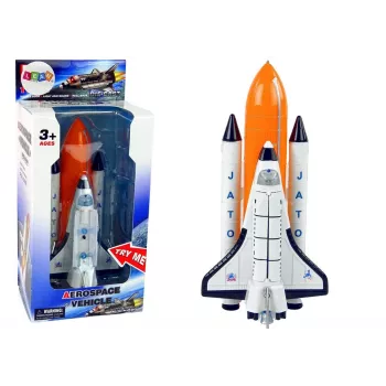 LEAN TOYS Rakieta kosmiczna z metalowym statkiem kosmicznym - napęd pull-back, efekty świetlne i dźwiękowe, zestaw zabawkowy o tematyce kosmicznej
