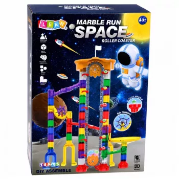 LEAN TOYS Klocki konstrukcyjne tor kosmiczny 153 szt. - kolorowy zestaw toru kulkowego 3D z tunelami i kulkami