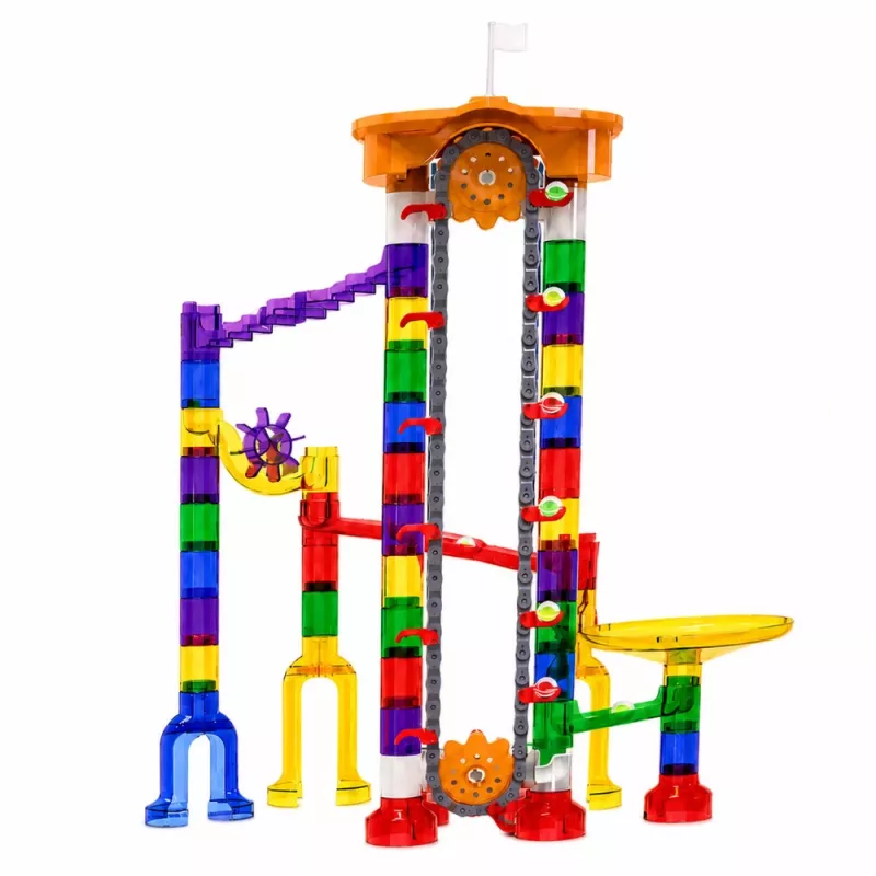 LEAN TOYS Klocki konstrukcyjne tor kosmiczny 153 szt. - kolorowy zestaw toru kulkowego 3D z tunelami i kulkami