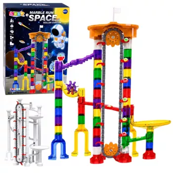 LEAN TOYS Klocki konstrukcyjne tor kosmiczny 153 szt. - kolorowy zestaw toru kulkowego 3D z tunelami i kulkami