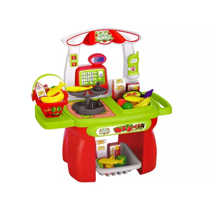 LEAN TOYS Zestaw Supermarket Koszyk Sklepowy Waga Artykuły Spożywcze