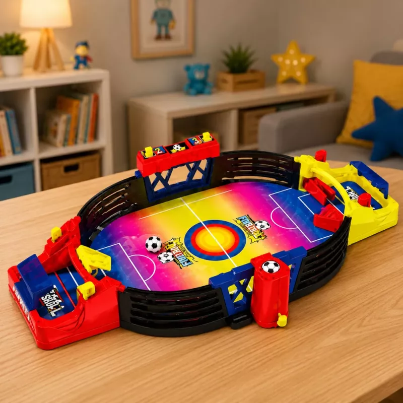 LEAN TOYS Stołowy piłkarzyki dla 2 graczy – kompaktowy stół z 18 zawodnikami, stalowymi drążkami i tablicą wyników