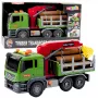 LEAN TOYS Ciężarówka do przewozu drewna z dźwigiem, kłodami, światłami i dźwiękami – pojazd budowlany zabawka