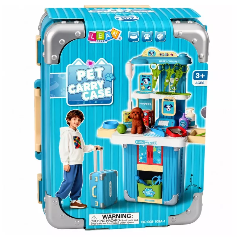 LEAN TOYS Walizka Weterynarza Zestaw do Pielęgnacji Psa Brązowy Zestaw do Zabawy z 12 Akcesoriami