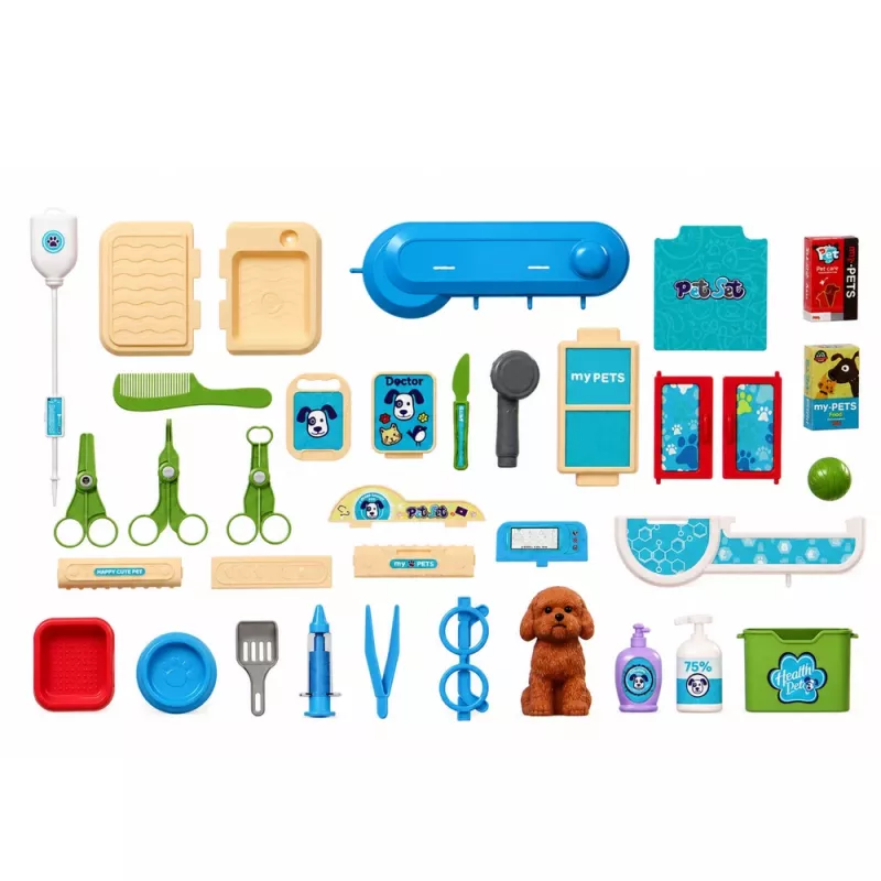 LEAN TOYS Walizka Weterynarza Zestaw do Pielęgnacji Psa Brązowy Zestaw do Zabawy z 12 Akcesoriami