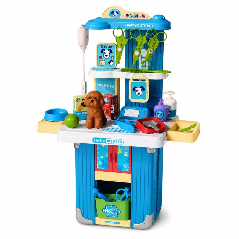 LEAN TOYS Walizka Weterynarza Zestaw do Pielęgnacji Psa Brązowy Zestaw do Zabawy z 12 Akcesoriami