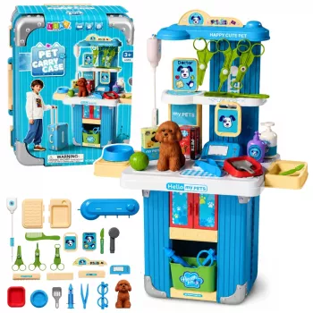 LEAN TOYS Walizka Weterynarza Zestaw do Pielęgnacji Psa Brązowy Zestaw do Zabawy z 12 Akcesoriami
