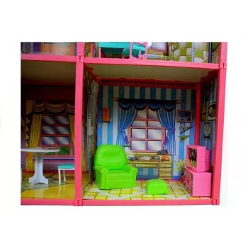 LEAN TOYS Villa duży domek dla lalek 6 pokoi meble akcesoria 128 szt.