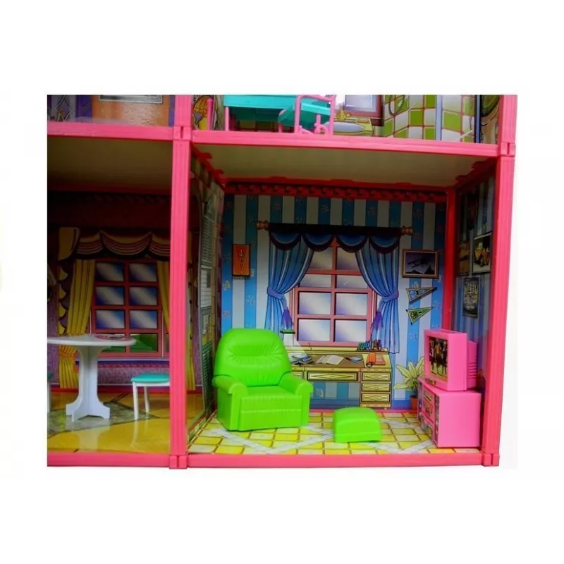 LEAN TOYS Villa duży domek dla lalek 6 pokoi meble akcesoria 128 szt.