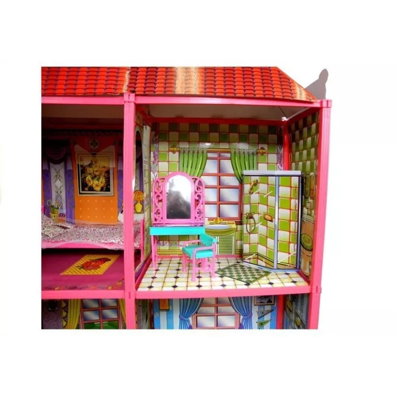 LEAN TOYS Villa duży domek dla lalek 6 pokoi meble akcesoria 128 szt.