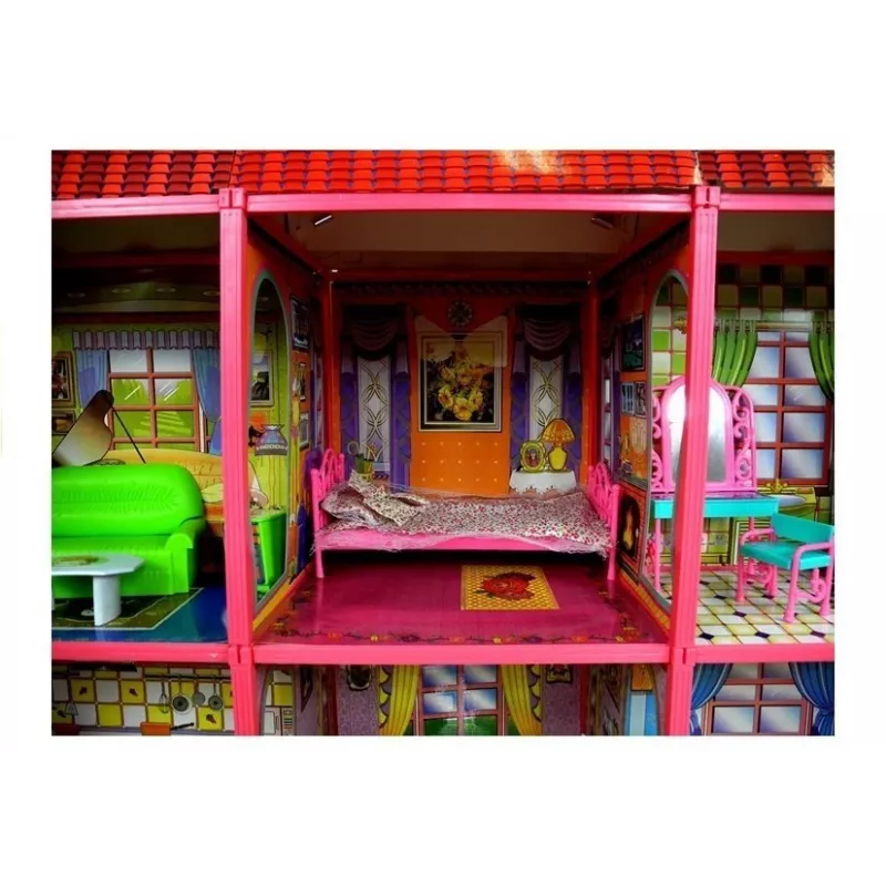 LEAN TOYS Villa duży domek dla lalek 6 pokoi meble akcesoria 128 szt.